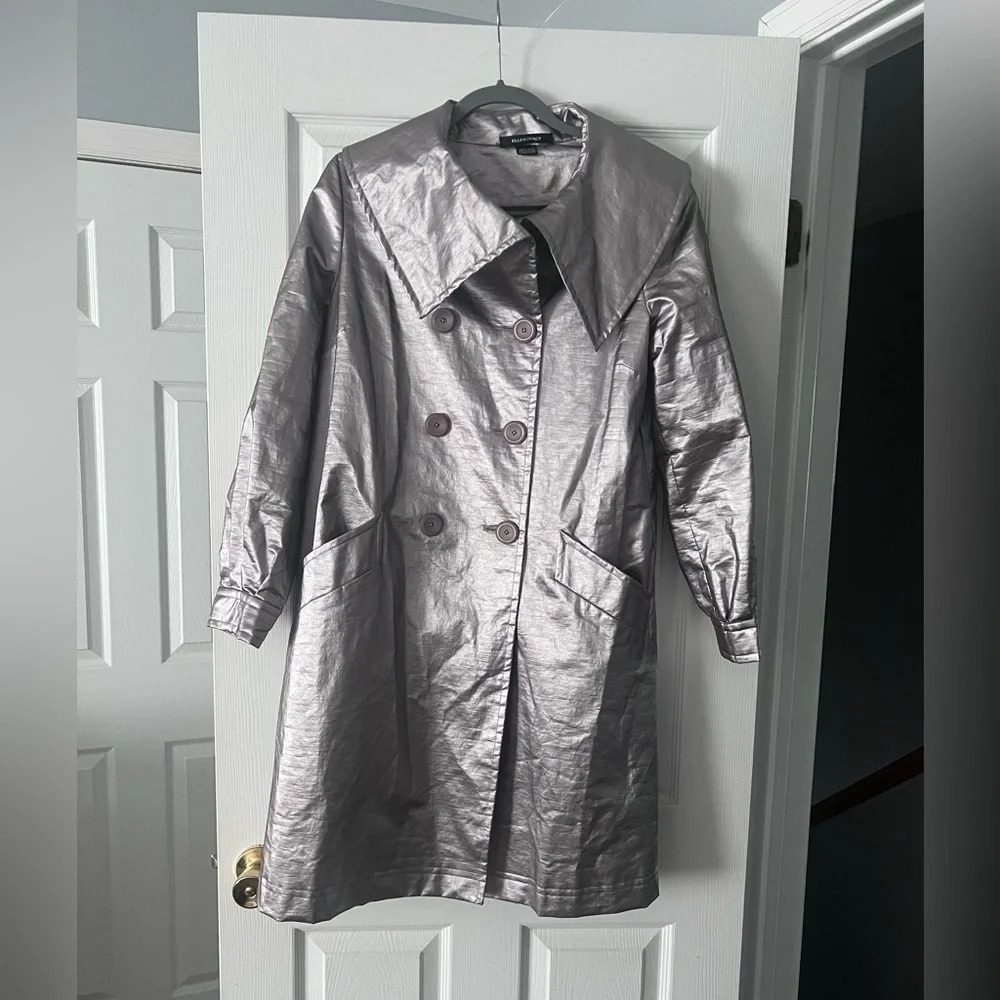 Ellen Tracy Opal Lavender Silver Metallic Trench Coat Size 10